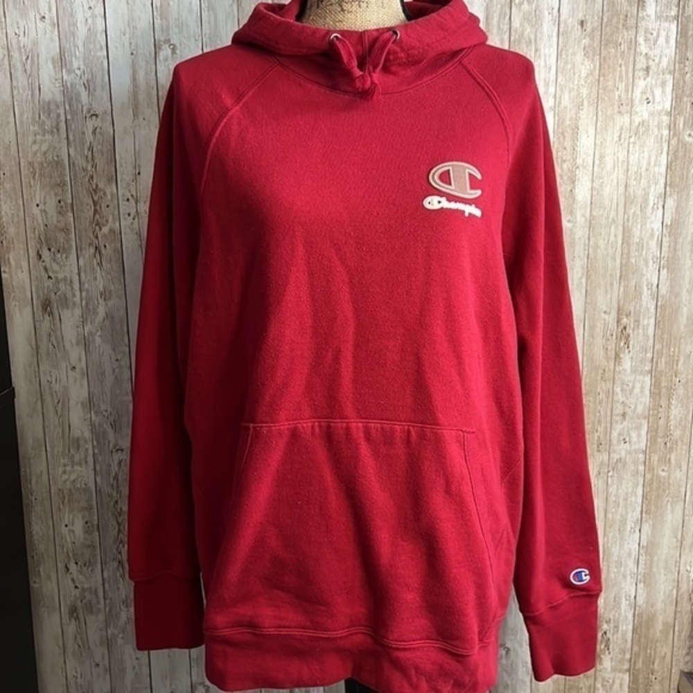 🐺 Champion Women's Powerblend Logo Fleece Hoodie Sweatshirt Cranberry Red